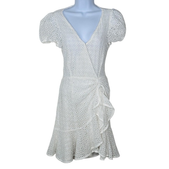 Bardot Nadia White Eyelet Ruffle Mini Dress Bridal Open Back XS 4 Party Resort - Picture 5 of 10